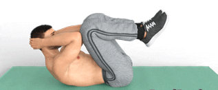 Encogimientos de abdominales de rodilla-codo con extensión de piernas